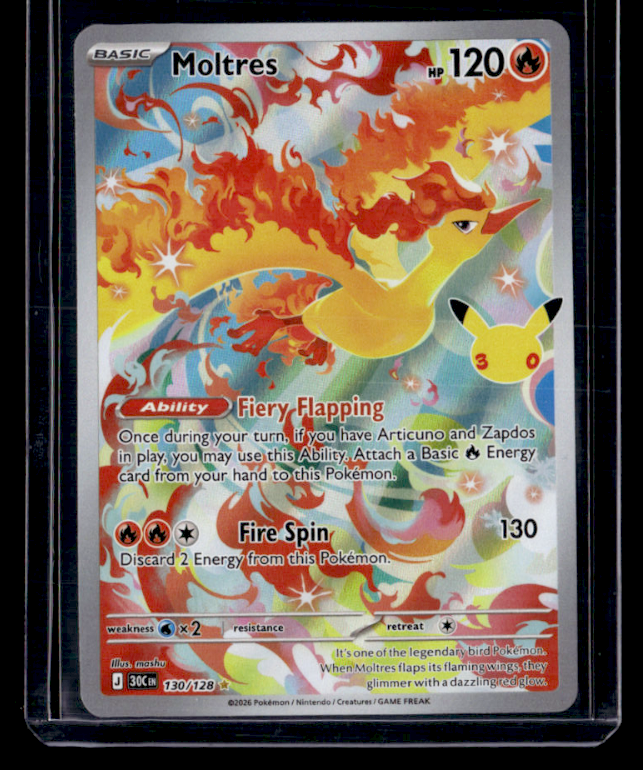 Moltres Holo Illustration Rare ME: 30th Celebration 130/128 NM