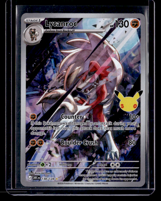 Lycanroc Illustration Rare ME: 30th Celebration 138/128 NM