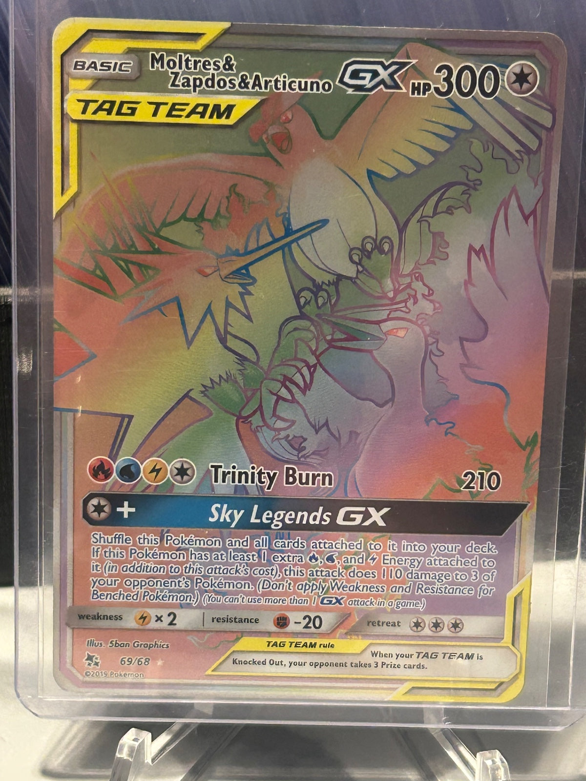 Moltres & Zapdos & Articuno GX (Secret) Holo Secret Rare Hidden Fates 69/68 NM