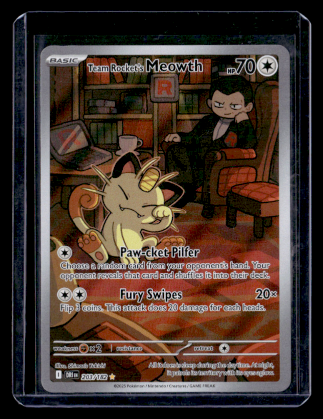 Team Rocket's Meowth Holo Illustration Rare SV10: Destined Rivals 203/182 NM