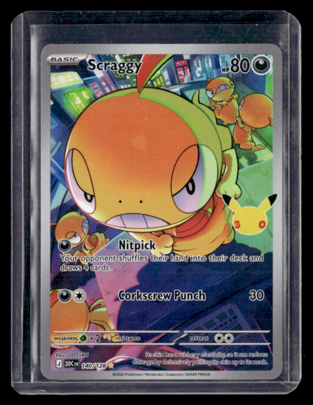 Scraggy Holo Illustration Rare ME: 30th Celebration 140/128 NM