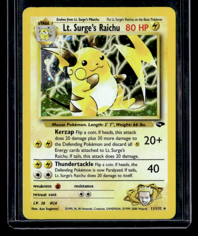 Lt. Surge's Raichu Unlimited Holo Rare Gym Challenge 011/132 NM