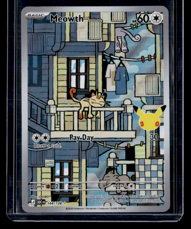 Meowth Illustration Rare ME: 30th Celebration 144/128 NM