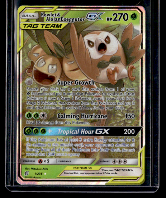 Rowlet & Alolan Exeggutor GX Holo Ultra Rare SM - Unified Minds 1/236 NM