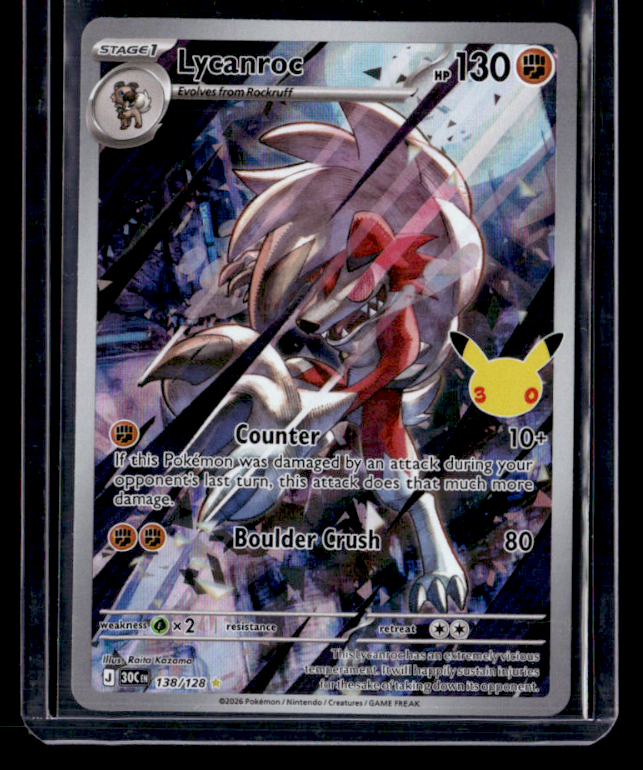 Lycanroc Illustration Rare ME: 30th Celebration 138/128 NM