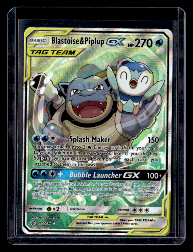 Blastoise & Piplup GX (Alt Art) Holo Ultra Rare SM - Cosmic Eclipse 215/236 NM