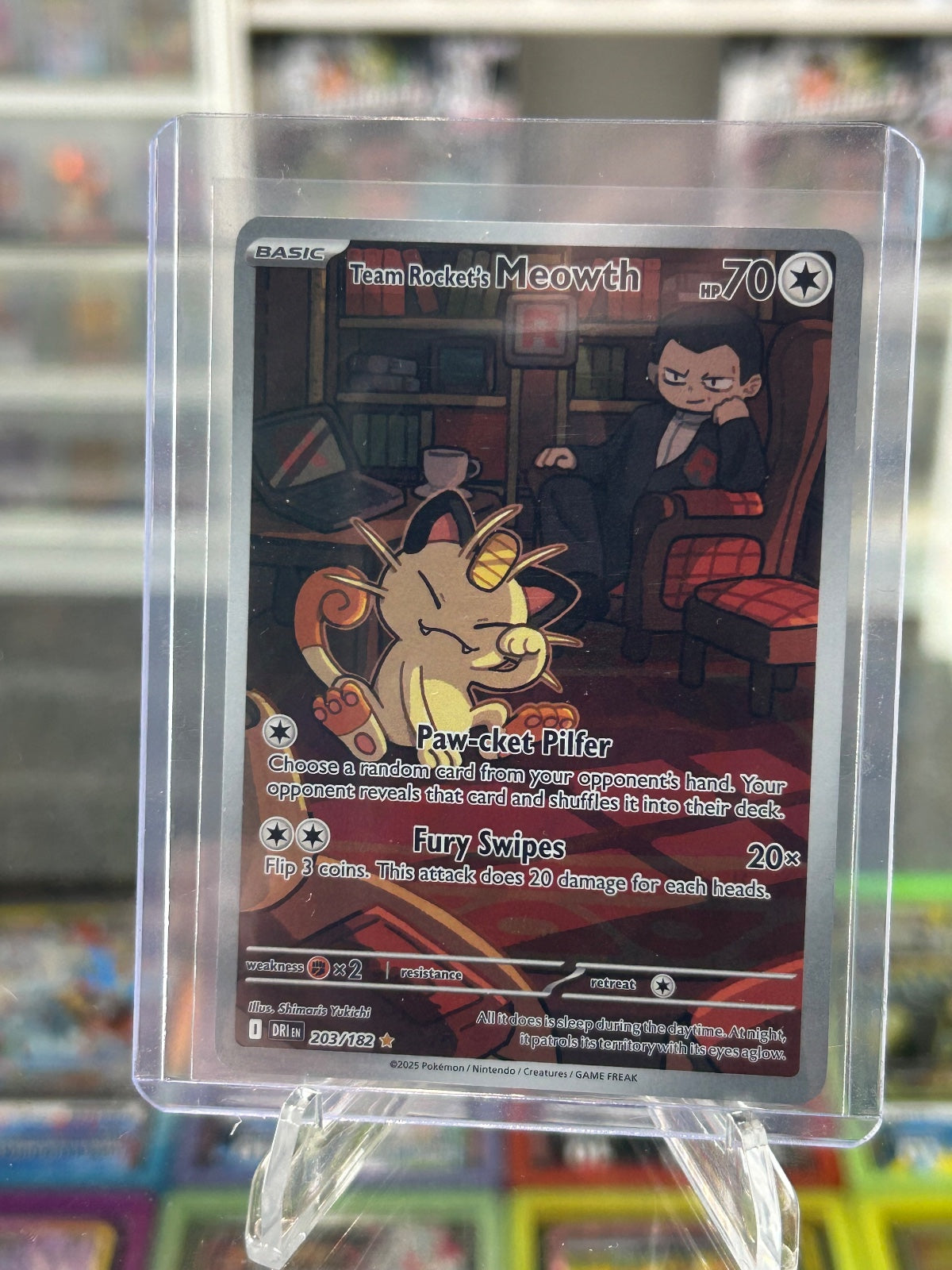 Team Rocket's Meowth Holo Illustration Rare SV10: Destined Rivals 203/182 NM