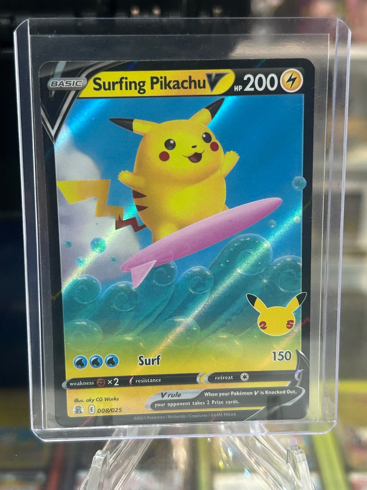 Surfing Pikachu V Holo Ultra Rare Celebrations 008/025 NM
