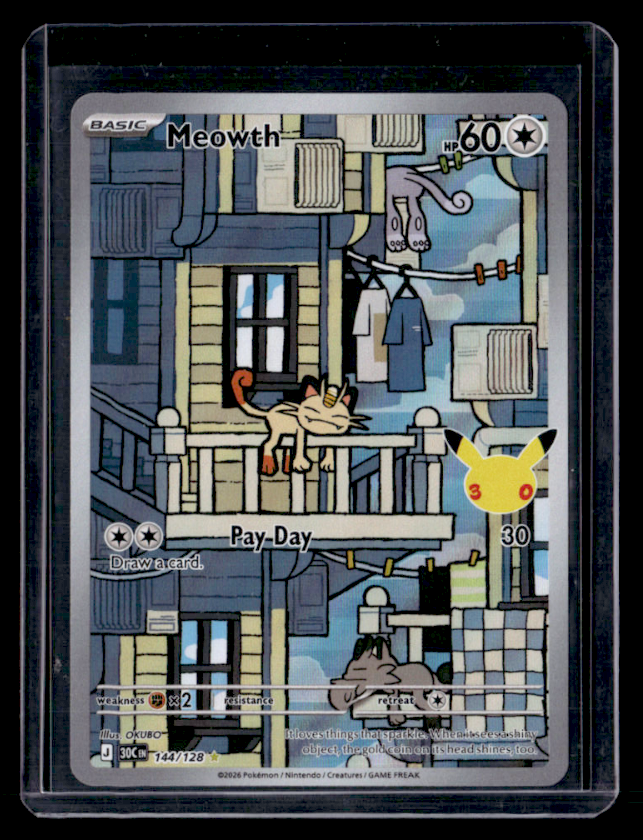 Meowth Illustration Rare ME: 30th Celebration 144/128 NM