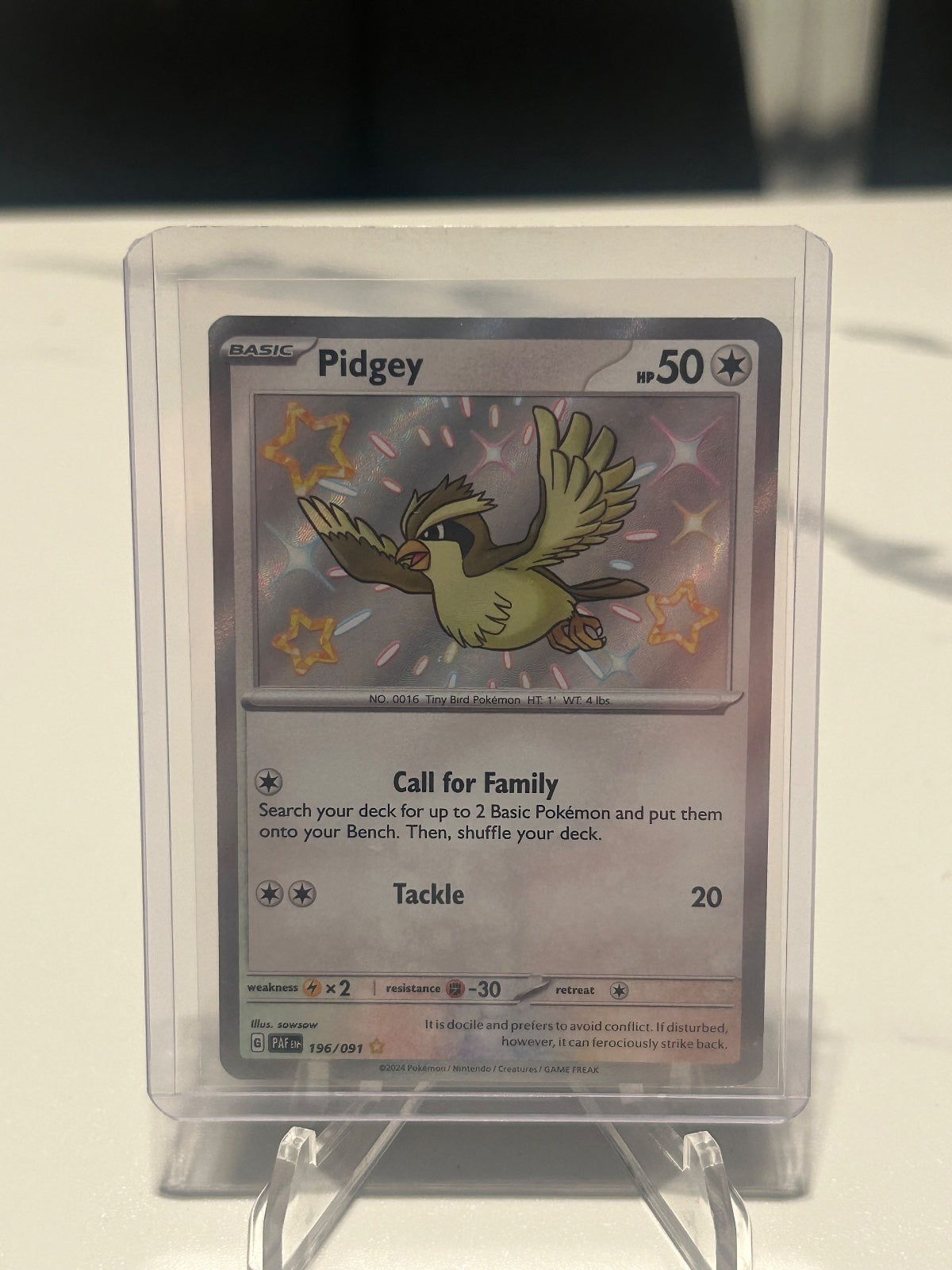 Pidgey Holo Shiny Rare SV: Paldean Fates 196/091 NM