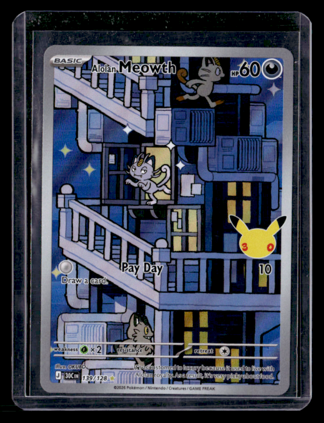 Alolan Meowth Illustration Rare ME: 30th Celebration 139/128 NM